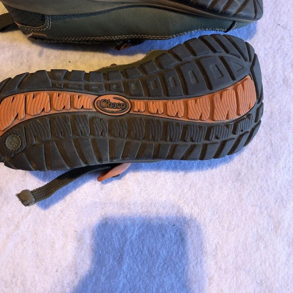 Chacos Youth Size 2 Hiking Sandal Shoes‎ Green With Orange Straps Chaco Tread